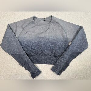 AYBL Knitted Crop Top Long Sleeve Blue Workout Thumb Holes Women's M